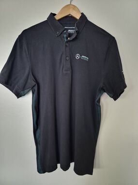Mercedes AMG Petronas Black Polo with Teal Accent Stripes